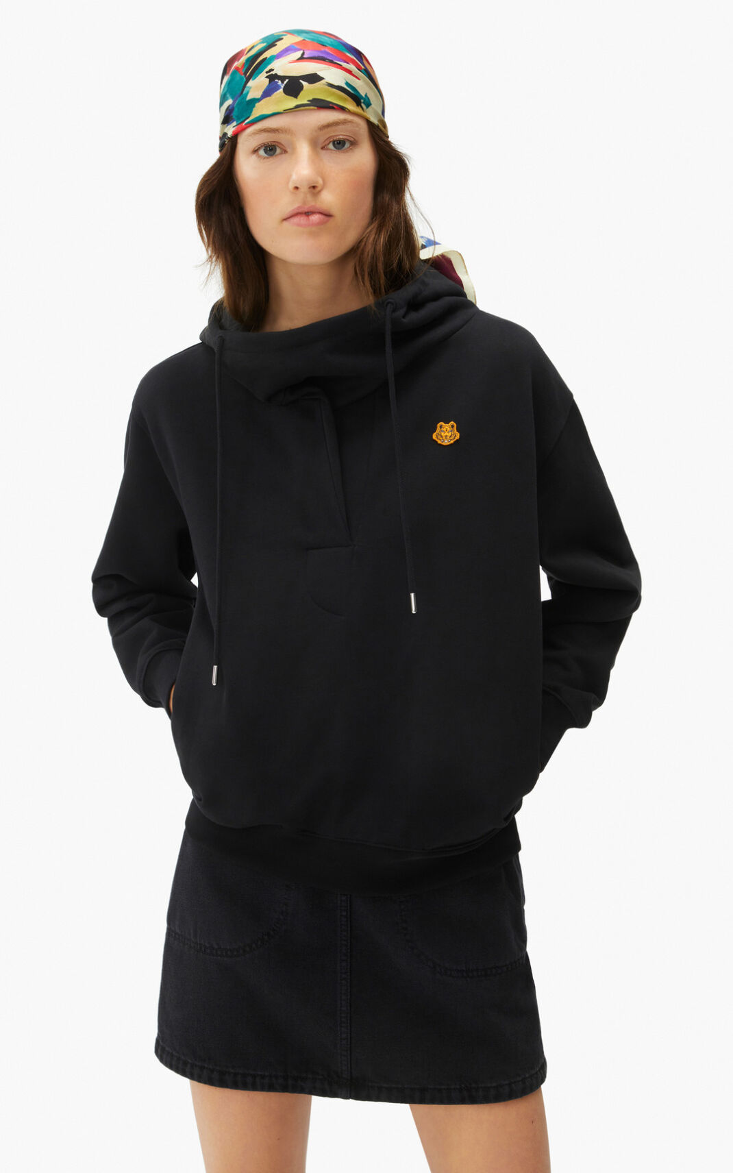 Kenzo Hooded cowl neck Kapşonlu Bayan Siyah | 9157-NKCLP